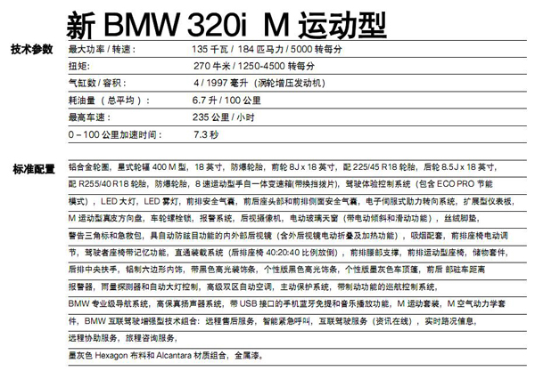 新BMW320i M运动型配置表